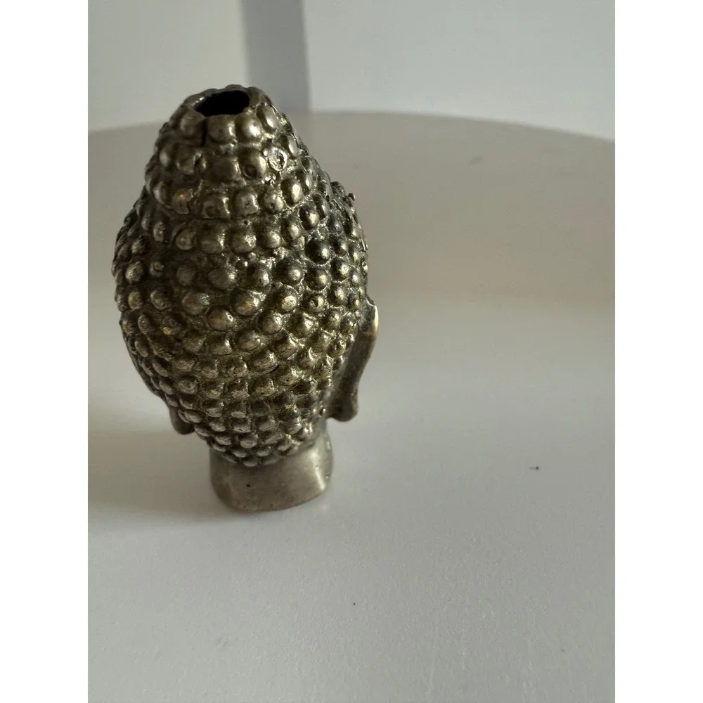 Vintage Metal Buddha Head Figurine Antiqued Silver Gold Tone Decorative Bust